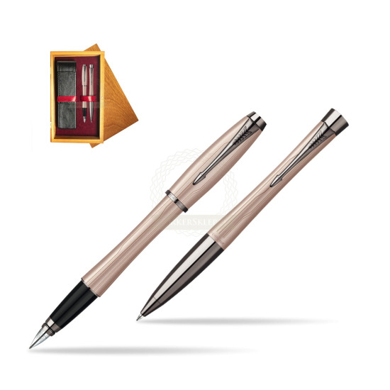 Zestaw prezentowy Parker pióro + długopis Urban Premium Różowy w pudełku drewnianym Honey Double Bordo