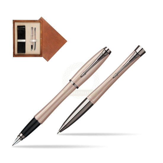 Zestaw prezentowy Parker pióro + długopis Urban Premium Różowy w pudełku drewnianym Mahoń Double Ecru