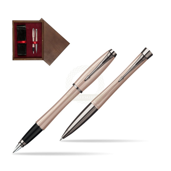 Zestaw prezentowy Parker pióro + długopis Urban Premium Różowy w pudełku drewnianym Wenge Double Bordo