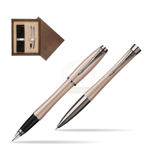 Zestaw prezentowy Parker pióro + długopis Urban Premium Różowy w pudełku drewnianym Wenge Double Ecru