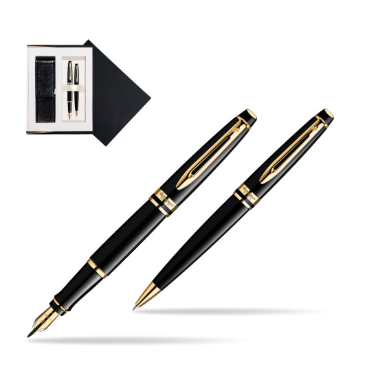 Zestaw prezentowy pióro wieczne + długopis Waterman Expert Czarny GT w czarnym pudełku zamszowym