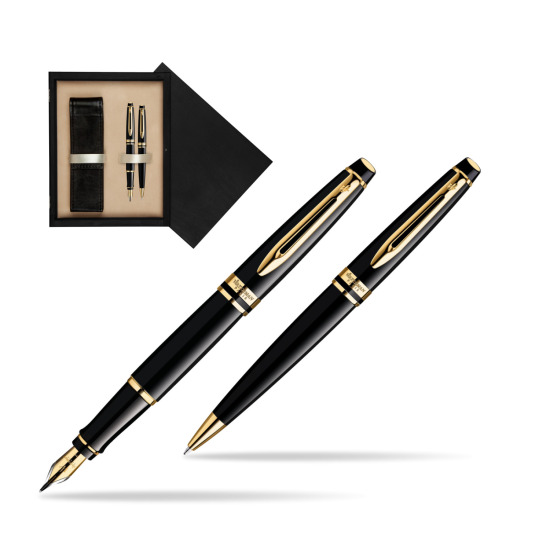 Zestaw prezentowy pióro wieczne + długopis Waterman Expert Czarny GT w pudełku drewnianym Czerń Double Ecru