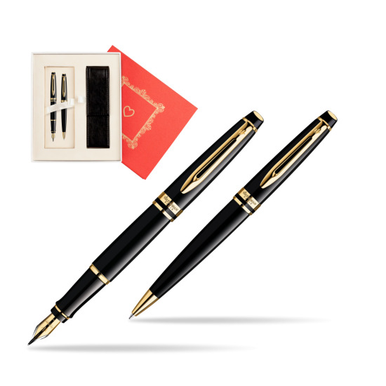 Zestaw prezentowy pióro wieczne + długopis Waterman Expert Czarny GT w pudełku Czerwień Od Serca
