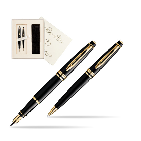 Zestaw prezentowy pióro wieczne + długopis Waterman Expert Czarny GT w pudełku Ślub