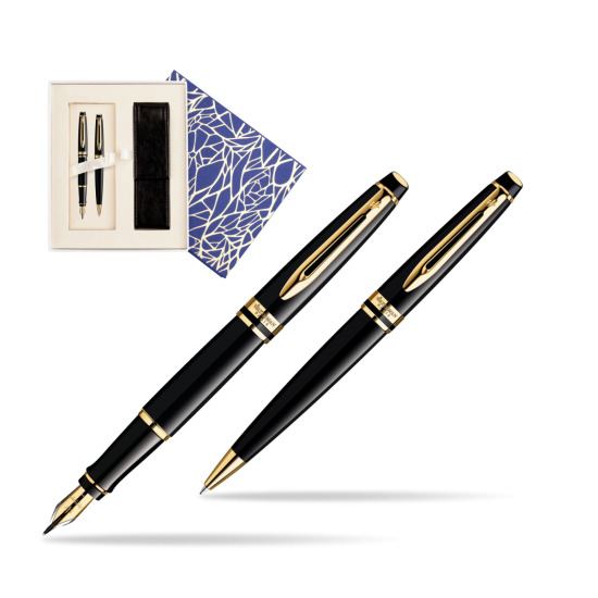 Zestaw prezentowy pióro wieczne + długopis Waterman Expert Czarny GT w pudełku Uniwersalne z etui