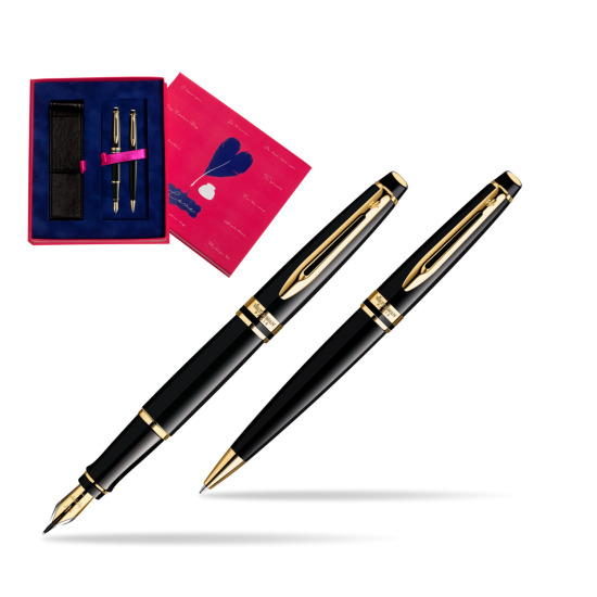Zestaw prezentowy pióro wieczne + długopis Waterman Expert Czarny GT w pudełku Love