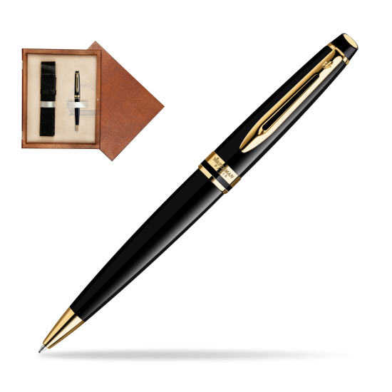 Długopis Waterman Expert Czarny GT w pudełku drewnianym Mahoń Single Ecru