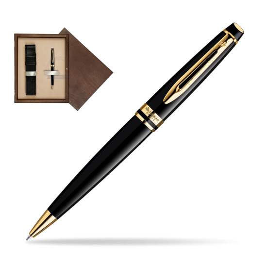 Długopis Waterman Expert Czarny GT w pudełku drewnianym Wenge Single Ecru