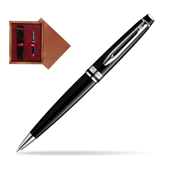 Długopis Waterman Expert Czarny CT w pudełku drewnianym Mahoń Single Bordo