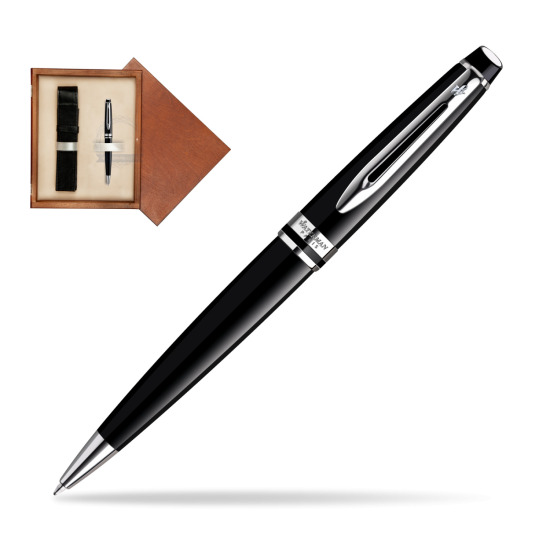 Długopis Waterman Expert Czarny CT w pudełku drewnianym Mahoń Single Ecru