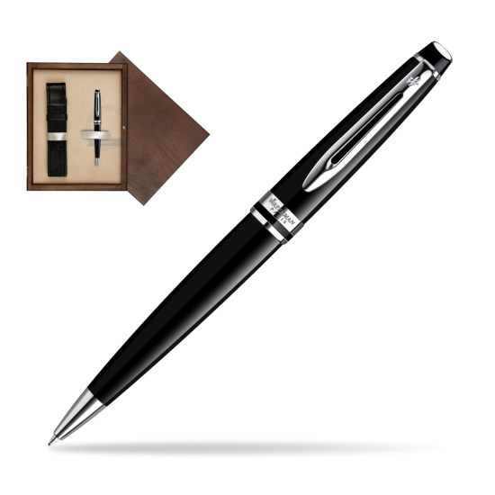 Długopis Waterman Expert Czarny CT w pudełku drewnianym Wenge Single Ecru
