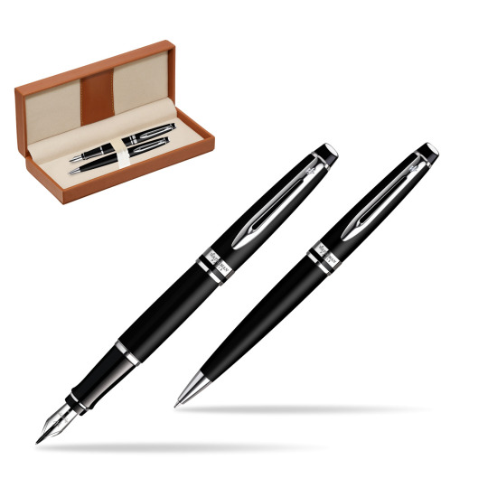 Zestaw prezentowy pióro wieczne + długopis Waterman Expert Czarny mat CT w pudełku classic brown