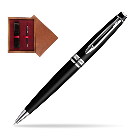 Długopis Waterman Expert Czarny Mat CT w pudełku drewnianym Mahoń Single Bordo
