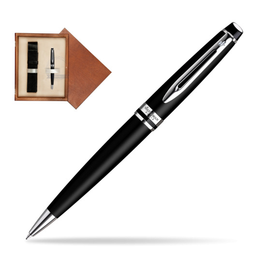 Długopis Waterman Expert Czarny Mat CT w pudełku drewnianym Mahoń Single Ecru