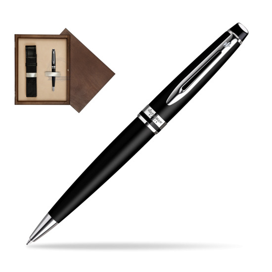 Długopis Waterman Expert Czarny Mat CT w pudełku drewnianym Wenge Single Ecru