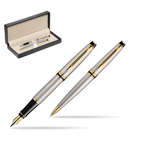 Zestaw prezentowy pióro wieczne + długopis Waterman Expert Stalowy GT w pudełku classic black