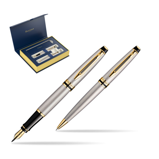 Zestaw prezentowy pióro wieczne + długopis Waterman Expert Stalowy GT 
