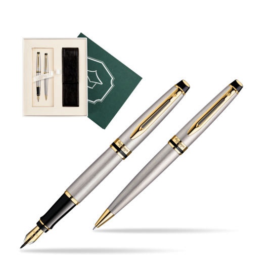Zestaw prezentowy pióro wieczne + długopis Waterman Expert Stalowy GT w pudełku Wiedza i Nauka