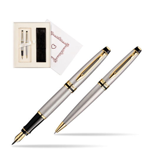 Zestaw prezentowy pióro wieczne + długopis Waterman Expert Stalowy GT w pudełku Biel Od Serca