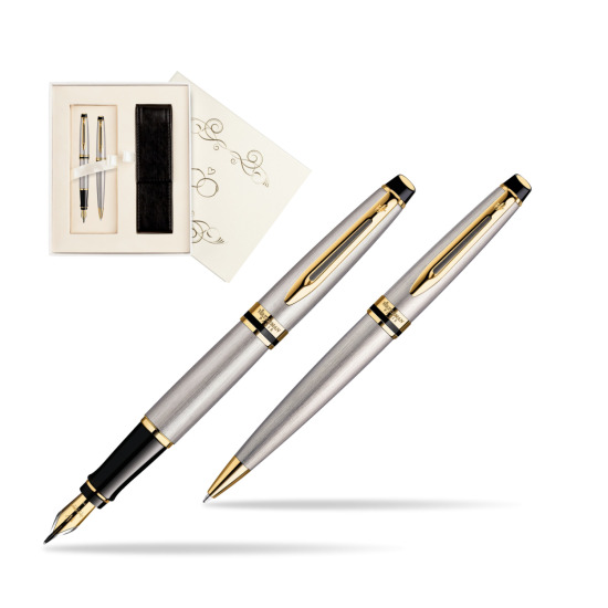 Zestaw prezentowy pióro wieczne + długopis Waterman Expert Stalowy GT w pudełku Ślub