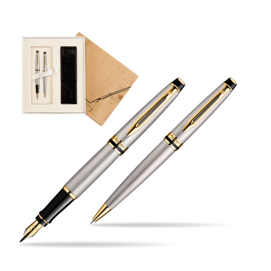 Zestaw prezentowy pióro wieczne + długopis Waterman Expert Stalowy GT w pudełku Jubileusz 2