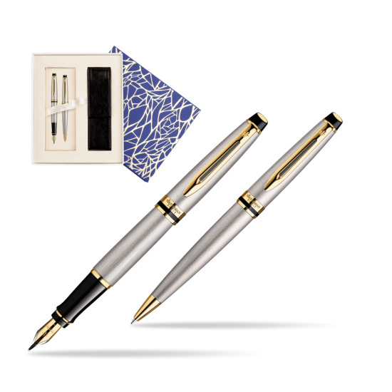 Zestaw prezentowy pióro wieczne + długopis Waterman Expert Stalowy GT w pudełku Uniwersalne z etui