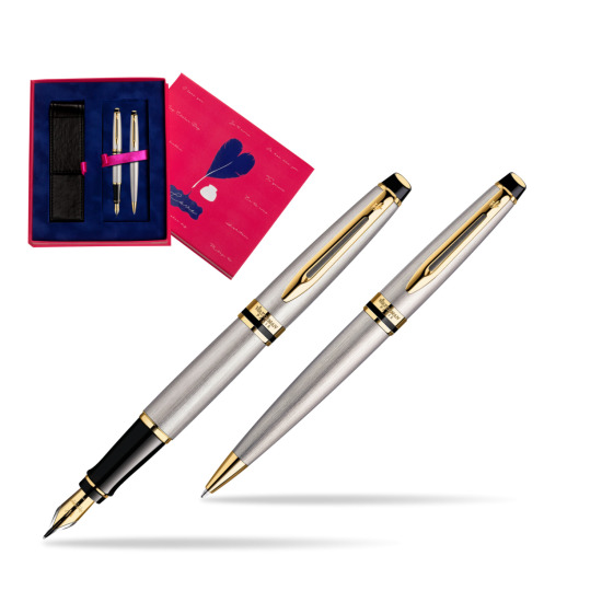 Zestaw prezentowy pióro wieczne + długopis Waterman Expert Stalowy GT w pudełku Love