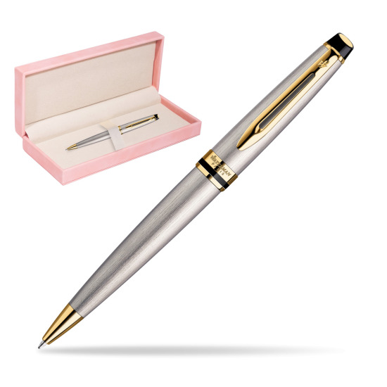 Długopis Waterman Expert Stalowy GT w różowym pudełku zamszowym