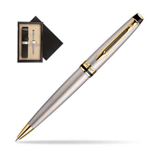 Długopis Waterman Expert Stalowy GT w pudełku drewnianym Czerń Single Ecru