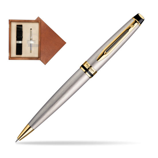 Długopis Waterman Expert Stalowy GT w pudełku drewnianym Mahoń Single Ecru