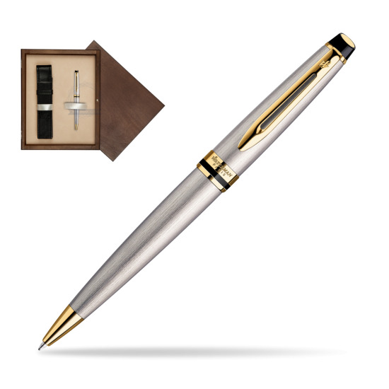 Długopis Waterman Expert Stalowy GT w pudełku drewnianym Wenge Single Ecru