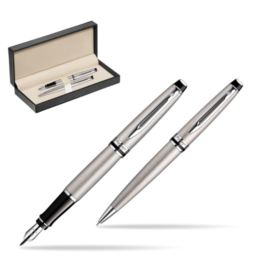 Zestaw prezentowy pióro wieczne + długopis Waterman Expert Stalowy CT w pudełku classic pure black