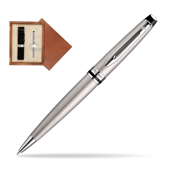 Długopis Waterman Expert Stalowy CT w pudełku drewnianym Mahoń Single Ecru