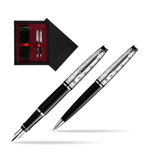 Zestaw prezentowy pióro wieczne + długopis Waterman Expert Deluxe Czarny CT w pudełku drewnianym Czerń Double Bordo