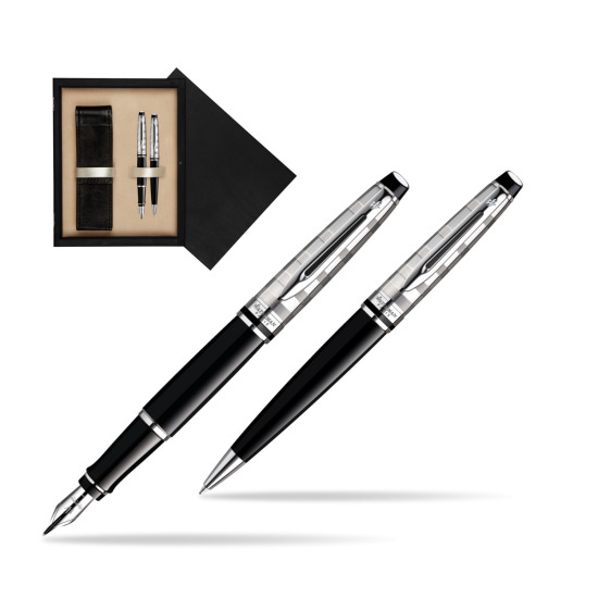 Zestaw prezentowy pióro wieczne + długopis Waterman Expert Deluxe Czarny CT w pudełku drewnianym Czerń Double Ecru