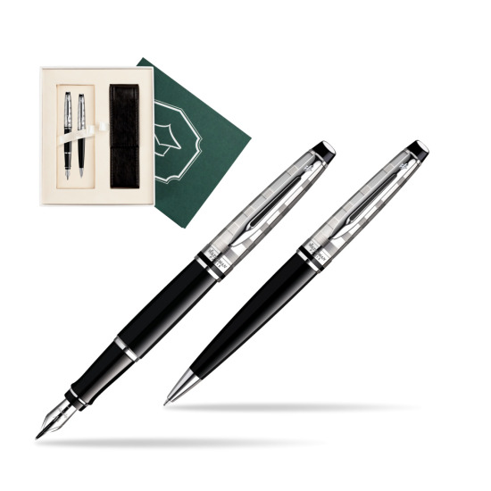 Zestaw prezentowy pióro wieczne + długopis Waterman Expert Deluxe Czarny CT w pudełku Wiedza i Nauka