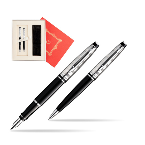 Zestaw prezentowy pióro wieczne + długopis Waterman Expert Deluxe Czarny CT w pudełku Czerwień Od Serca