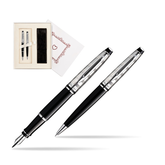 Zestaw prezentowy pióro wieczne + długopis Waterman Expert Deluxe Czarny CT w pudełku Biel Od Serca