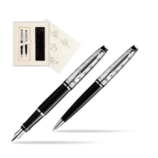 Zestaw prezentowy pióro wieczne + długopis Waterman Expert Deluxe Czarny CT w pudełku Ślub