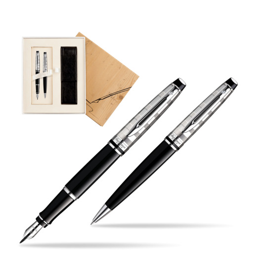 Zestaw prezentowy pióro wieczne + długopis Waterman Expert Deluxe Czarny CT w pudełku Jubileusz 2
