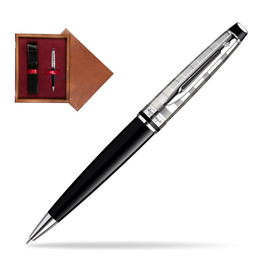 Długopis Waterman Expert Deluxe Czarny CT w pudełku drewnianym Mahoń Single Bordo