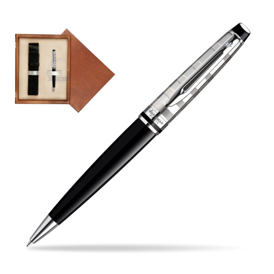 Długopis Waterman Expert Deluxe Czarny CT w pudełku drewnianym Mahoń Single Ecru
