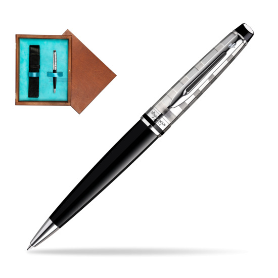 Długopis Waterman Expert Deluxe Czarny CT w pudełku drewnianym Mahoń Single Turkus