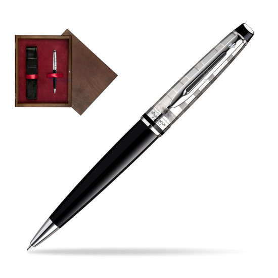Długopis Waterman Expert Deluxe Czarny CT w pudełku drewnianym Wenge Single Bordo